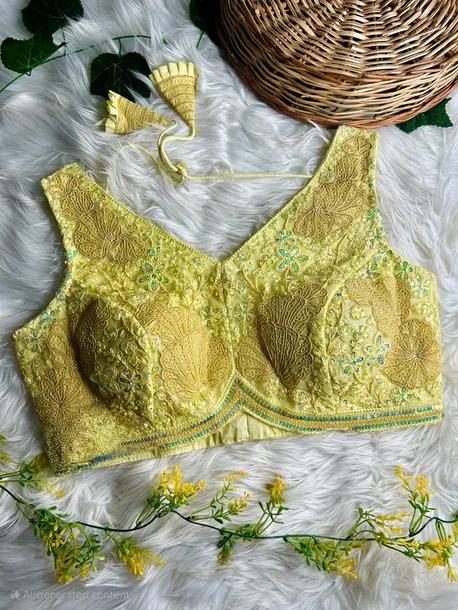Yellow Colour Designer Partywear Net Blouse
