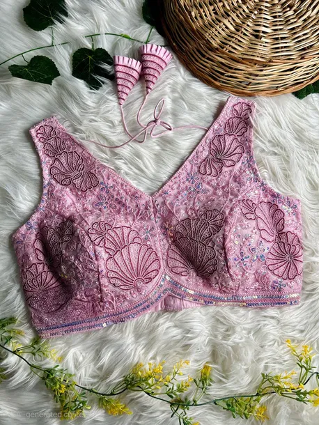 Baby Pink Colour Designer Partywear Net Blouse