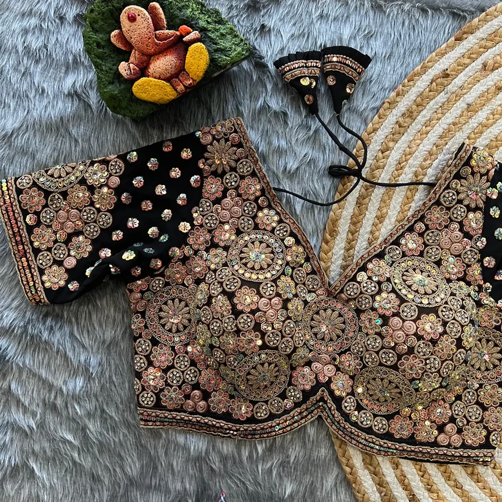 Black  Colour Georgette Embroidered Wedding Blouse — view 1