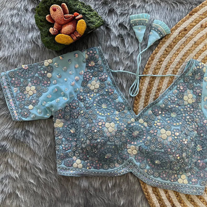 Sky blue Colour Georgette Embroidered Wedding Blouse — view 1