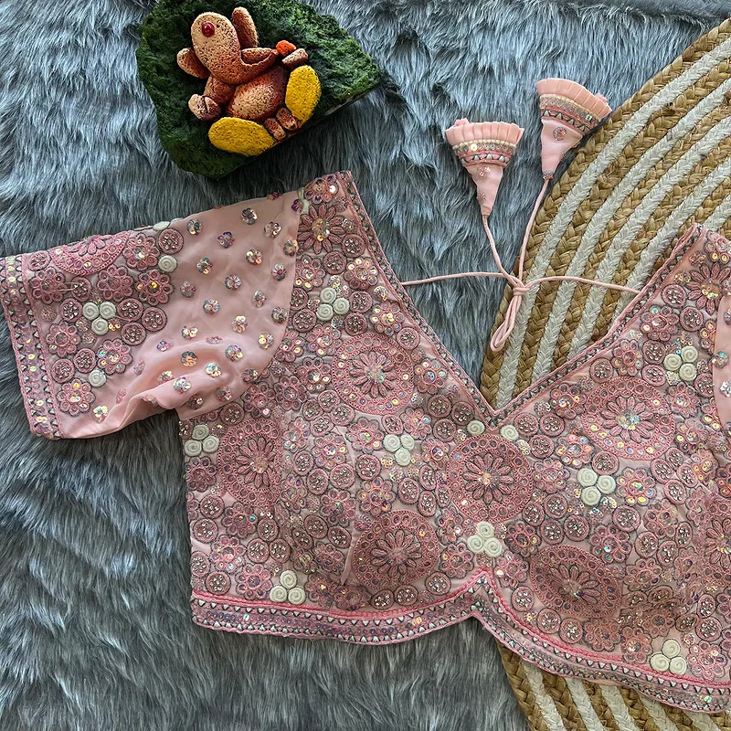 Baby Pink Colour Georgette Embroidered Wedding Blouse — view 1