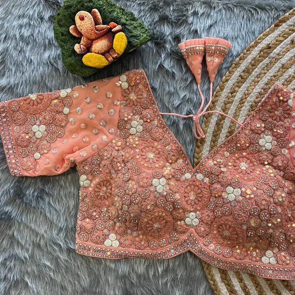 Peach Colour Georgette Embroidered Wedding Blouse