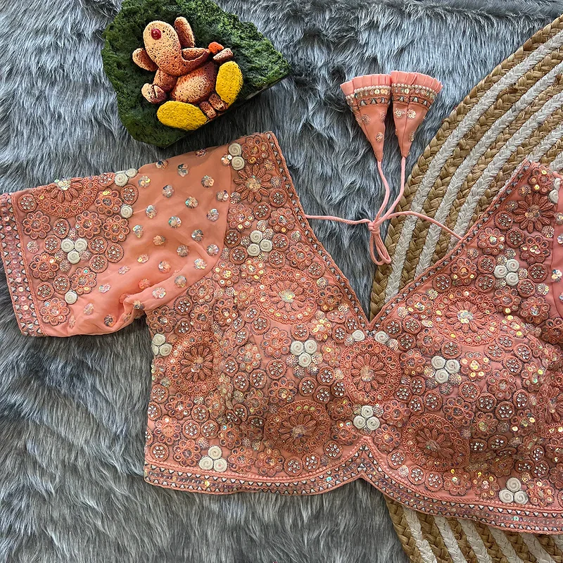 Peach Colour Georgette Embroidered Wedding Blouse — view 1