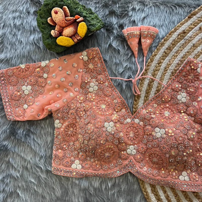 Peach Colour Georgette Embroidered Wedding Blouse