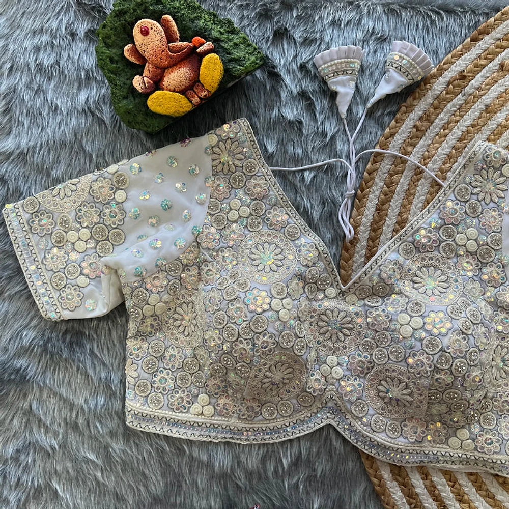 Off White Colour Georgette Embroidered Wedding Blouse — view 1