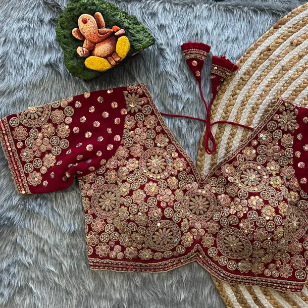 Maroon Colour Georgette Embroidered Wedding Blouse