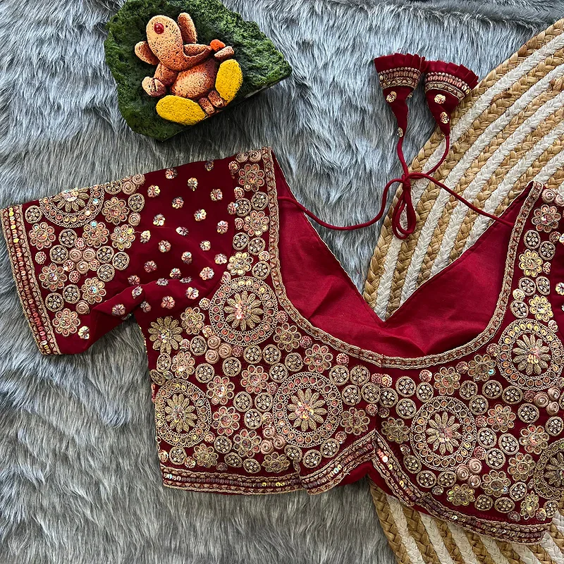 Maroon Colour Georgette Embroidered Wedding Blouse — view 2