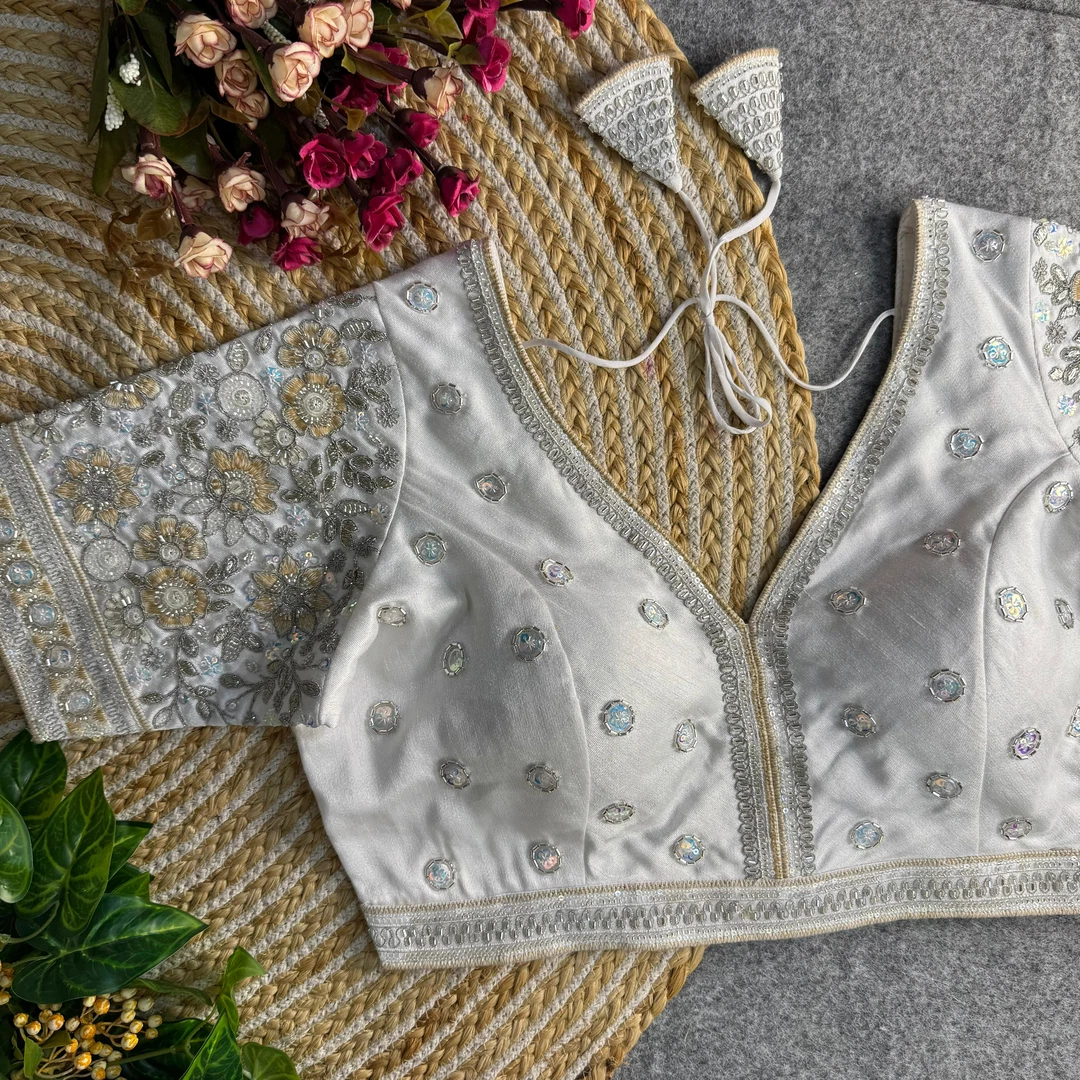 White Colour V-Neck Bridal Blouse 