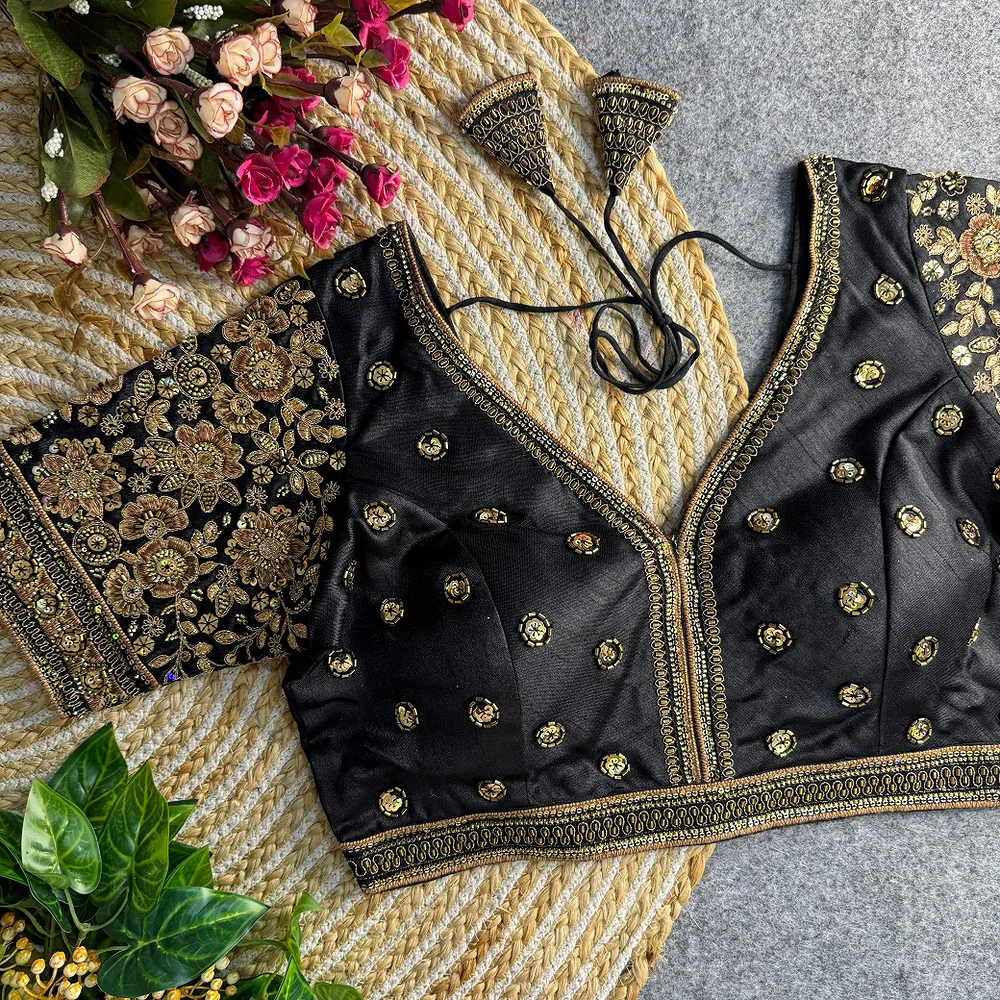 Black Colour V-Neck Bridal Blouse  — view 1