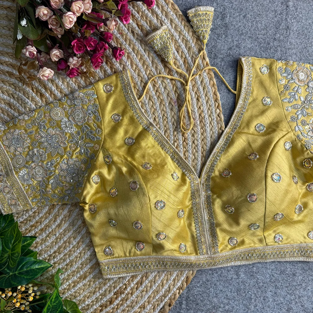Gold Colour V-Neck Bridal Blouse  — view 1