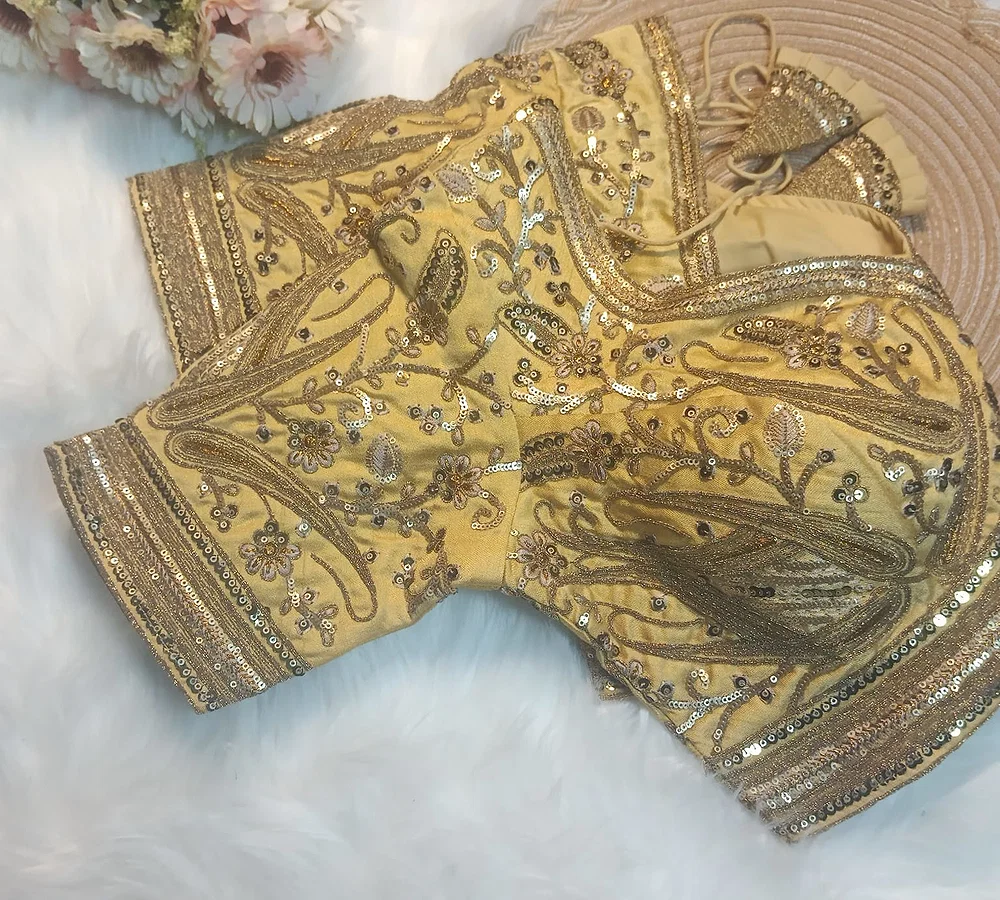 Gold Color Heavy Apple-Cut Bridal Blouse — view 3
