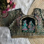Royal Green Velvet Embroidery and Diamond Handwork Bridal Blouse