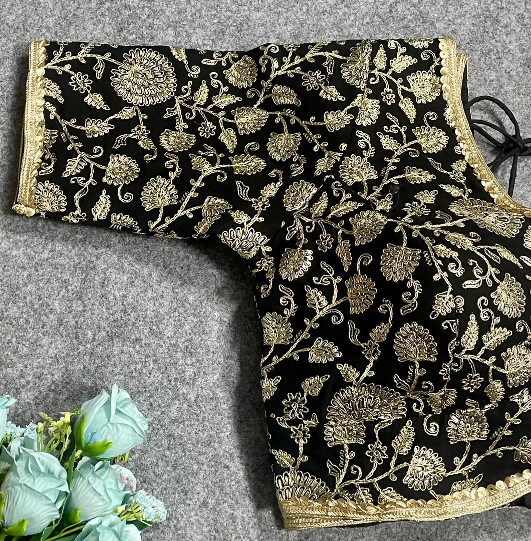 Black Thread Work Deep Neck Embroidered Blouse