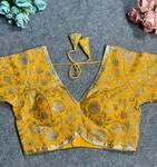 Mustard Thread Work Deep Neck Embroidered Blouse