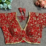 Red Thread Work Deep Neck Embroidered Blouse