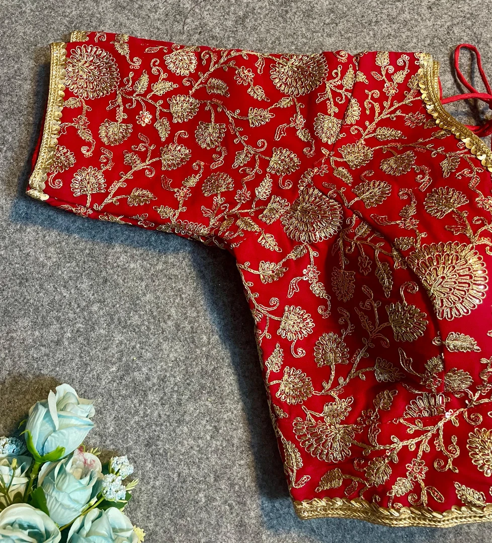 Red Thread Work Deep Neck Embroidered Blouse