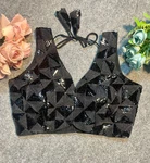 Black Deep Neck Partywear Sequence Blouse.