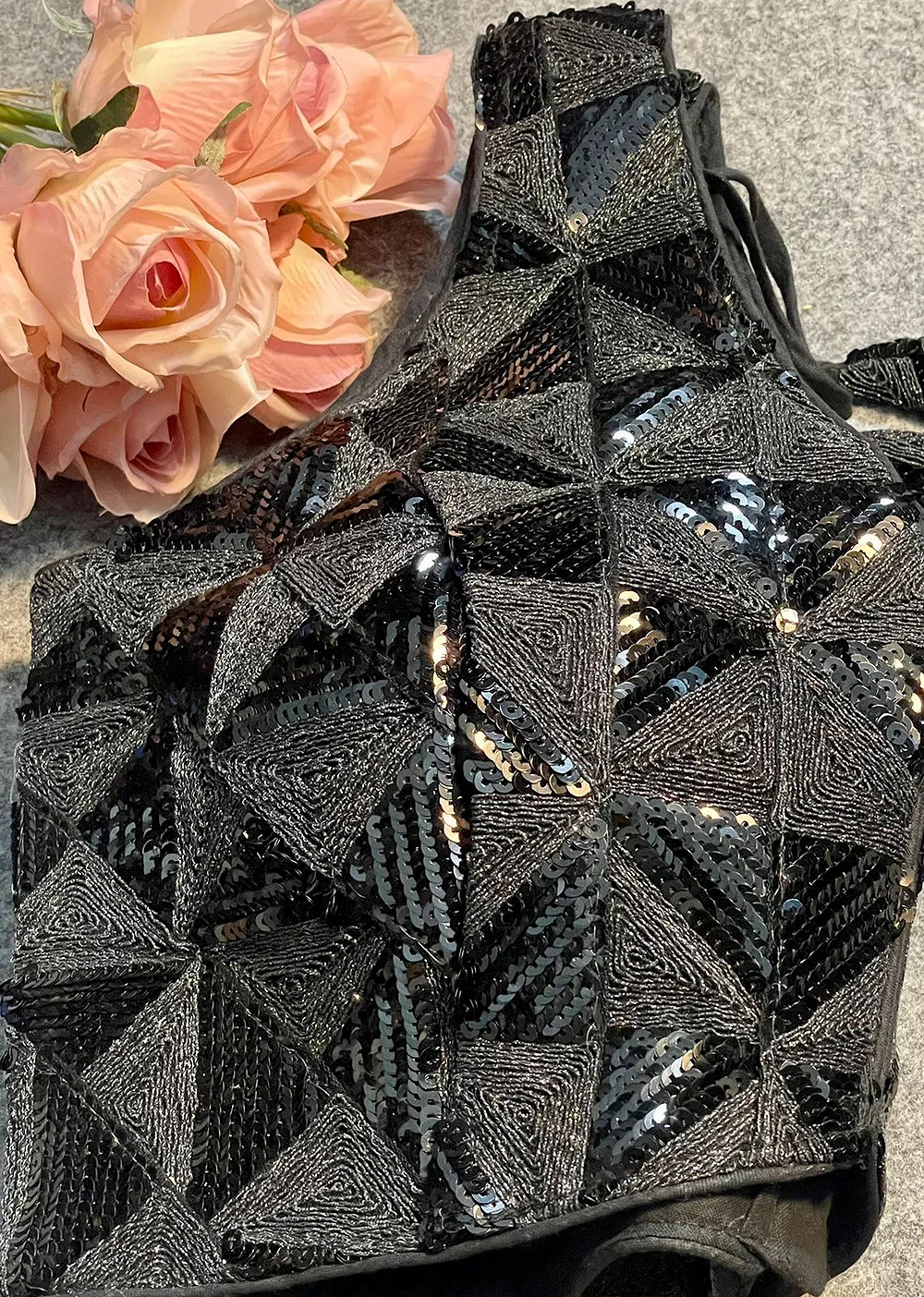 Black Deep Neck Partywear Sequence Blouse. — view 2