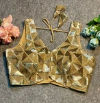 Golden Deep Neck Partywear Sequence Blouse.