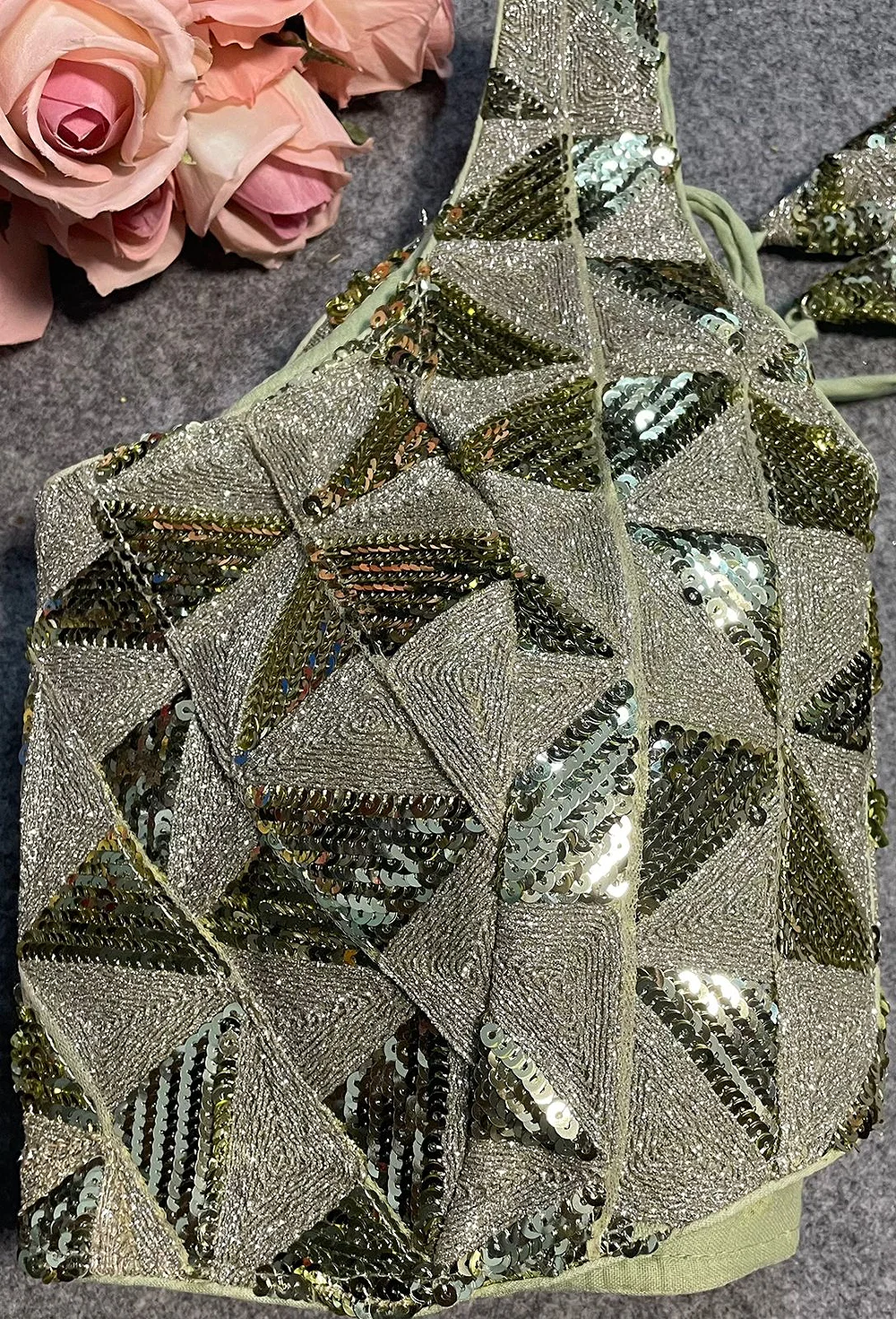 Pista Green Deep Neck Partywear Sequence Blouse — view 2