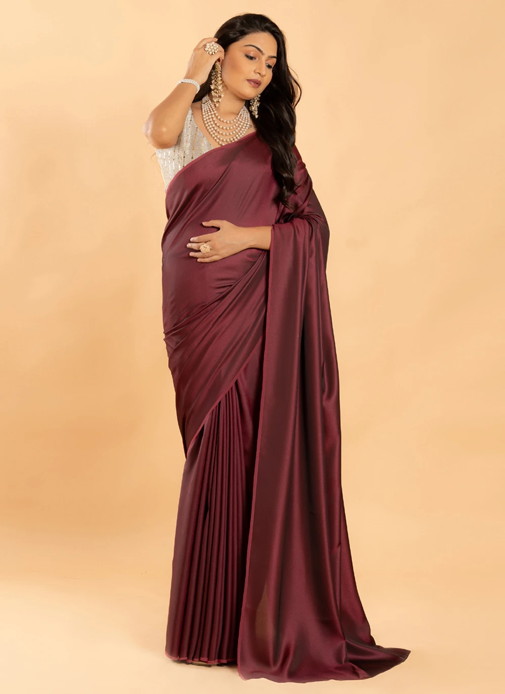 Wine No Border Burfi Silk Saree With Blouse — view 1