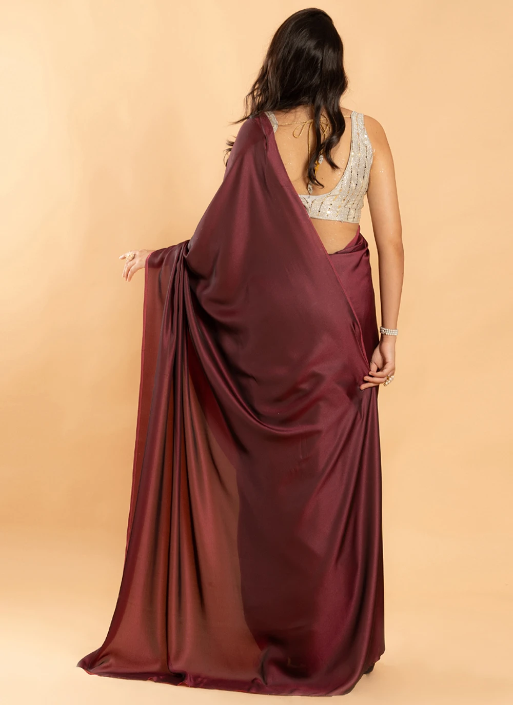 Wine No Border Burfi Silk Saree With Blouse — view 3
