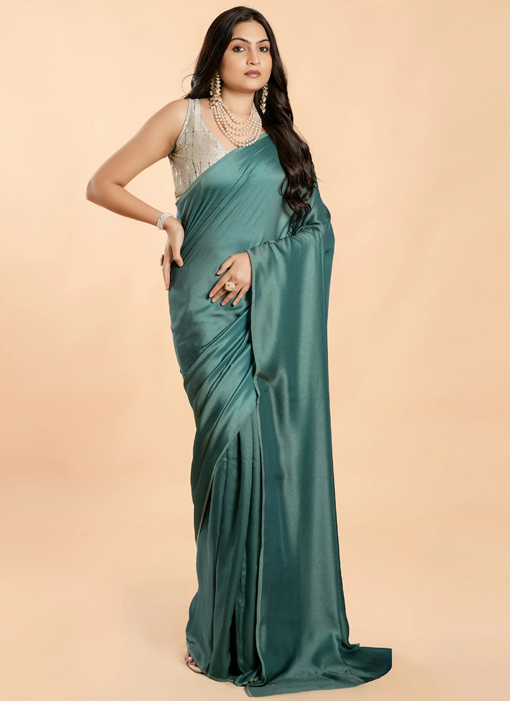 Turquoise No Border Burfi Silk Saree With Blouse — view 1