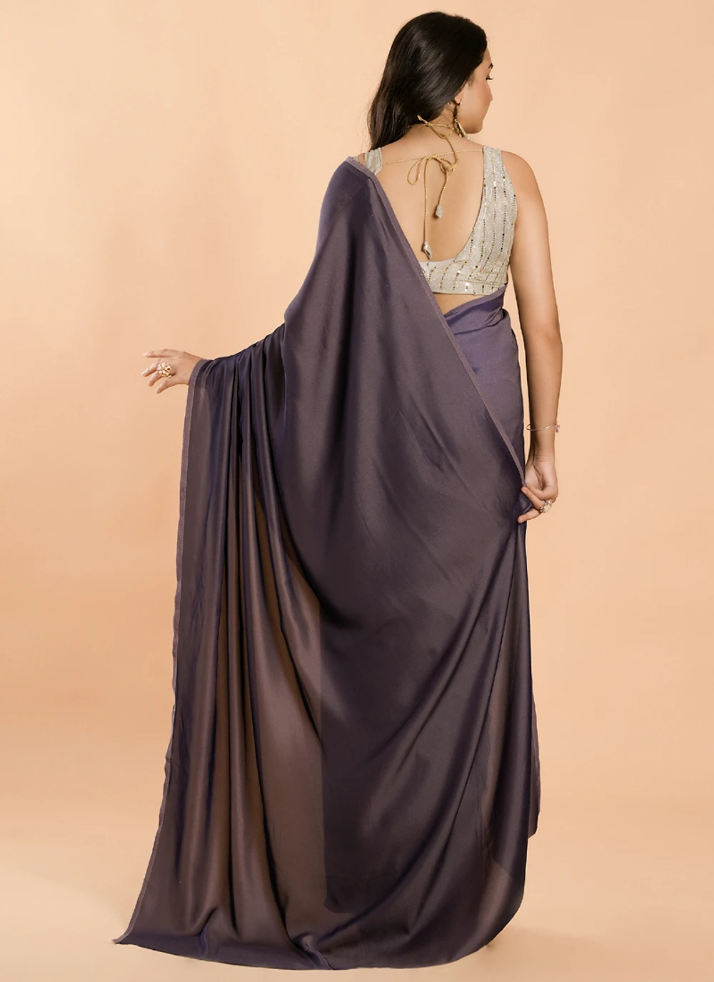 Purple No Border Burfi Silk Saree With Blouse — view 3