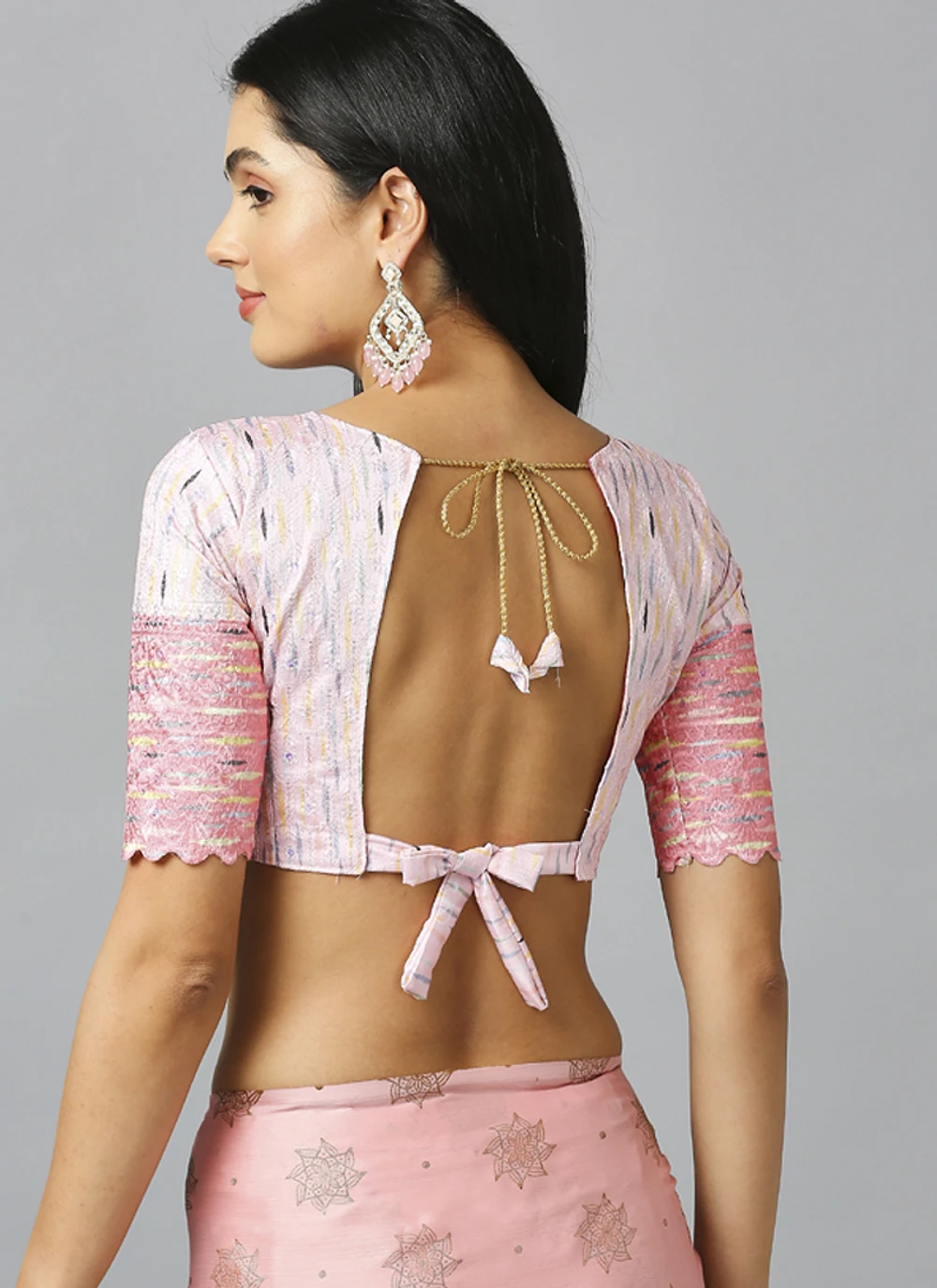 Baby Pink Embellished Schiffli Pure Chiffon Saree With Blouse — view 5