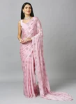 Pink Ethnic Schiffli Pure Chiffon Saree With Blouse