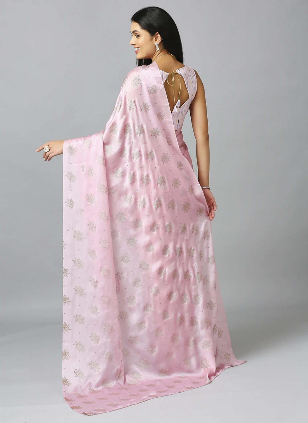 Pink Ethnic Schiffli Pure Chiffon Saree With Blouse — view 3