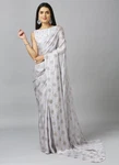 Silver Ethnic Floral Pure Chiffon Saree With Blouse
