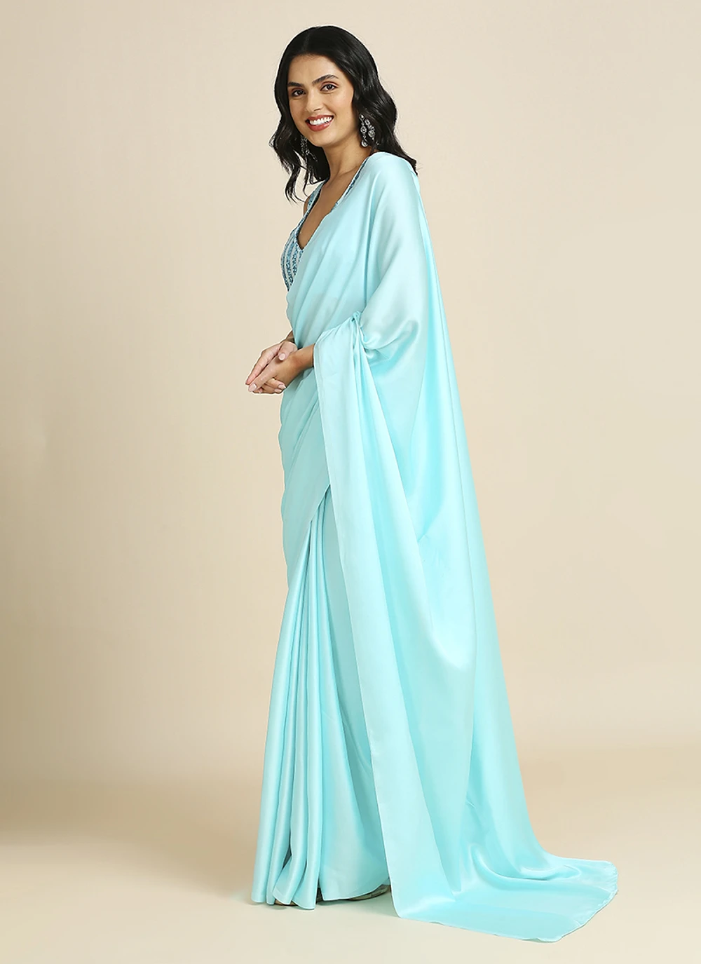 Sky Blue Silk Blend Saree With Lycra Sequins Unstitch Blouse — view 2