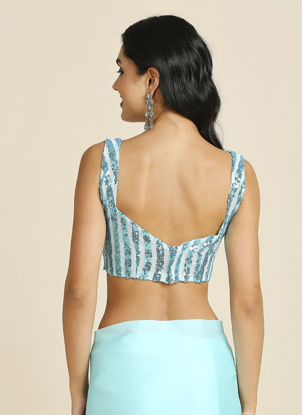 Sky Blue Silk Blend Saree With Lycra Sequins Unstitch Blouse — view 8
