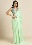 Lime Green Silk Blend Saree With Lycra Sequins Unstitch Blouse