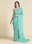 Turqoise Color Organza Chiffon Leheriya Print Saree With Blouse
