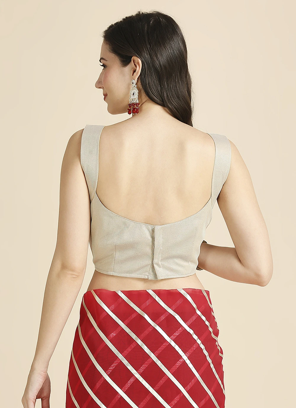Red Color Organza Chiffon Leheriya Print Saree With Blouse — view 7
