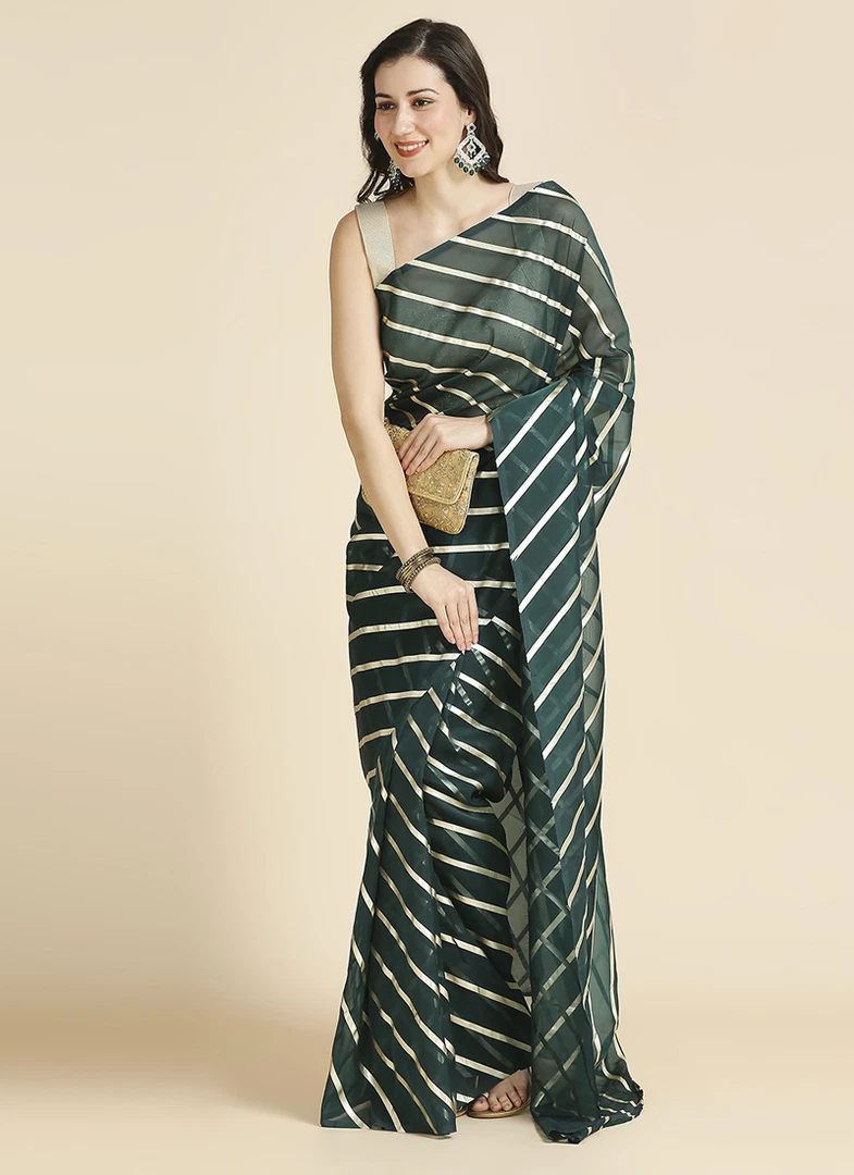 green Color Organza Chiffon Leheriya Print Saree With Blouse