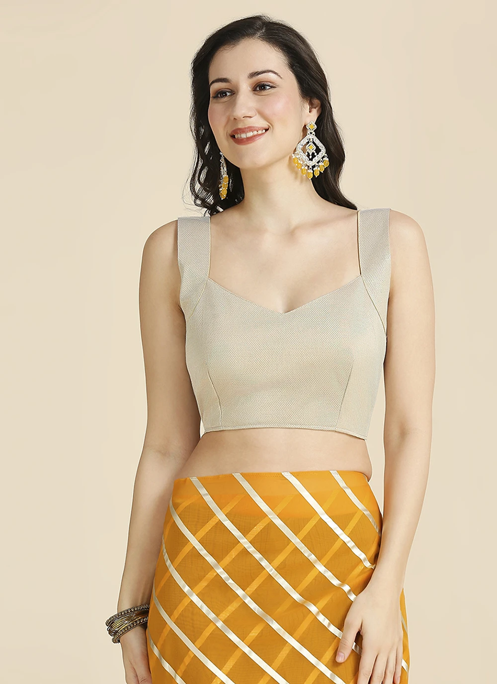 Yellow Color Organza Chiffon Leheriya Print Saree With Blouse — view 7