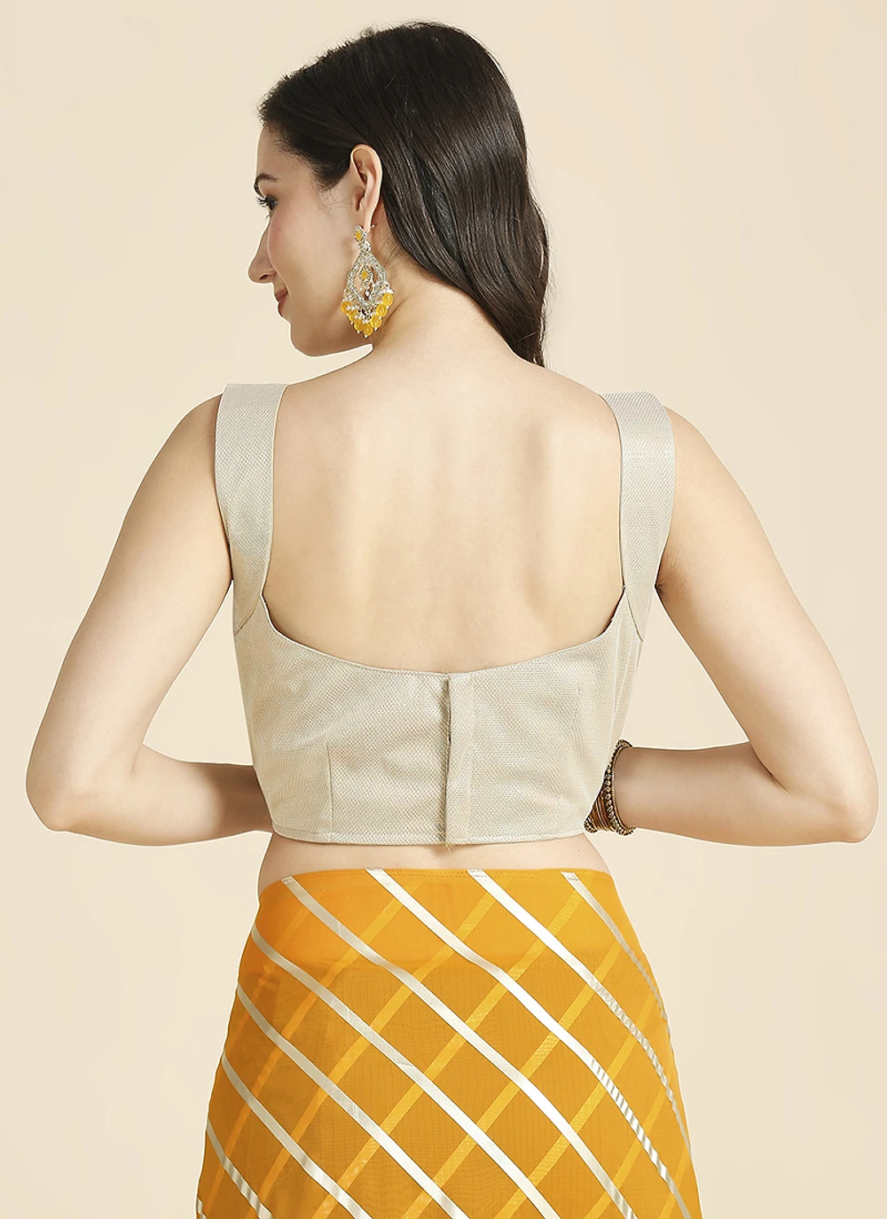 Yellow Color Organza Chiffon Leheriya Print Saree With Blouse — view 8