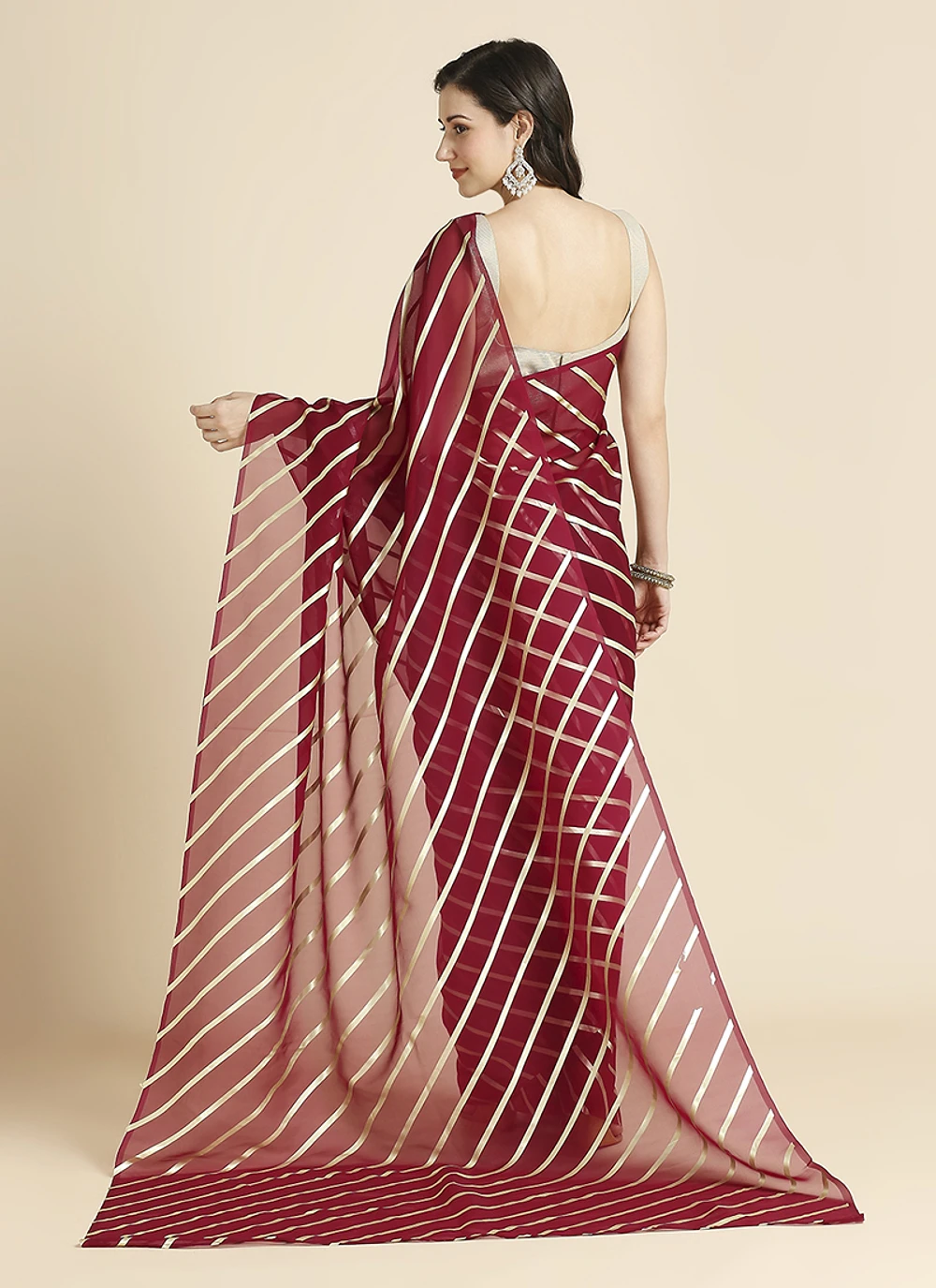 Maroon Color Organza Chiffon Leheriya Print Saree With Blouse — view 4