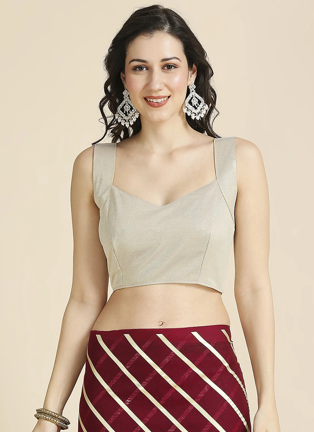 Maroon Color Organza Chiffon Leheriya Print Saree With Blouse — view 7
