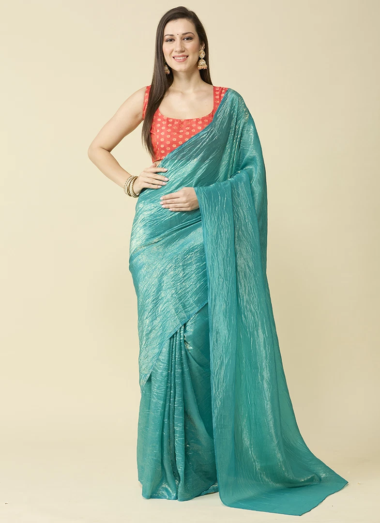 Green Marble Silk Saree With Dupion Blouse Piece