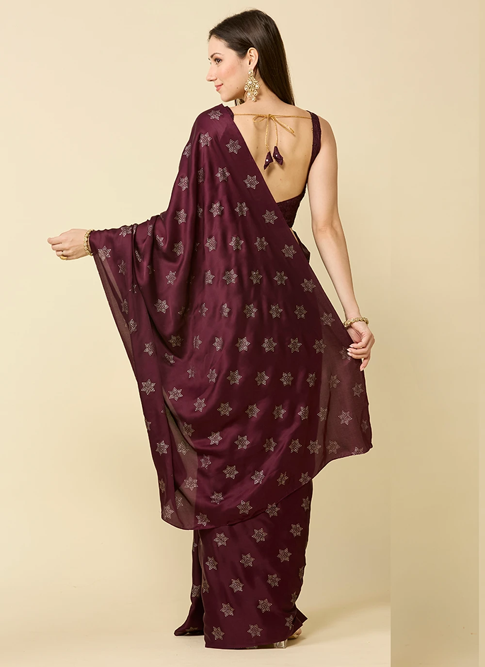 Brown Embellished Schiffli Pure Chiffon Saree — view 6