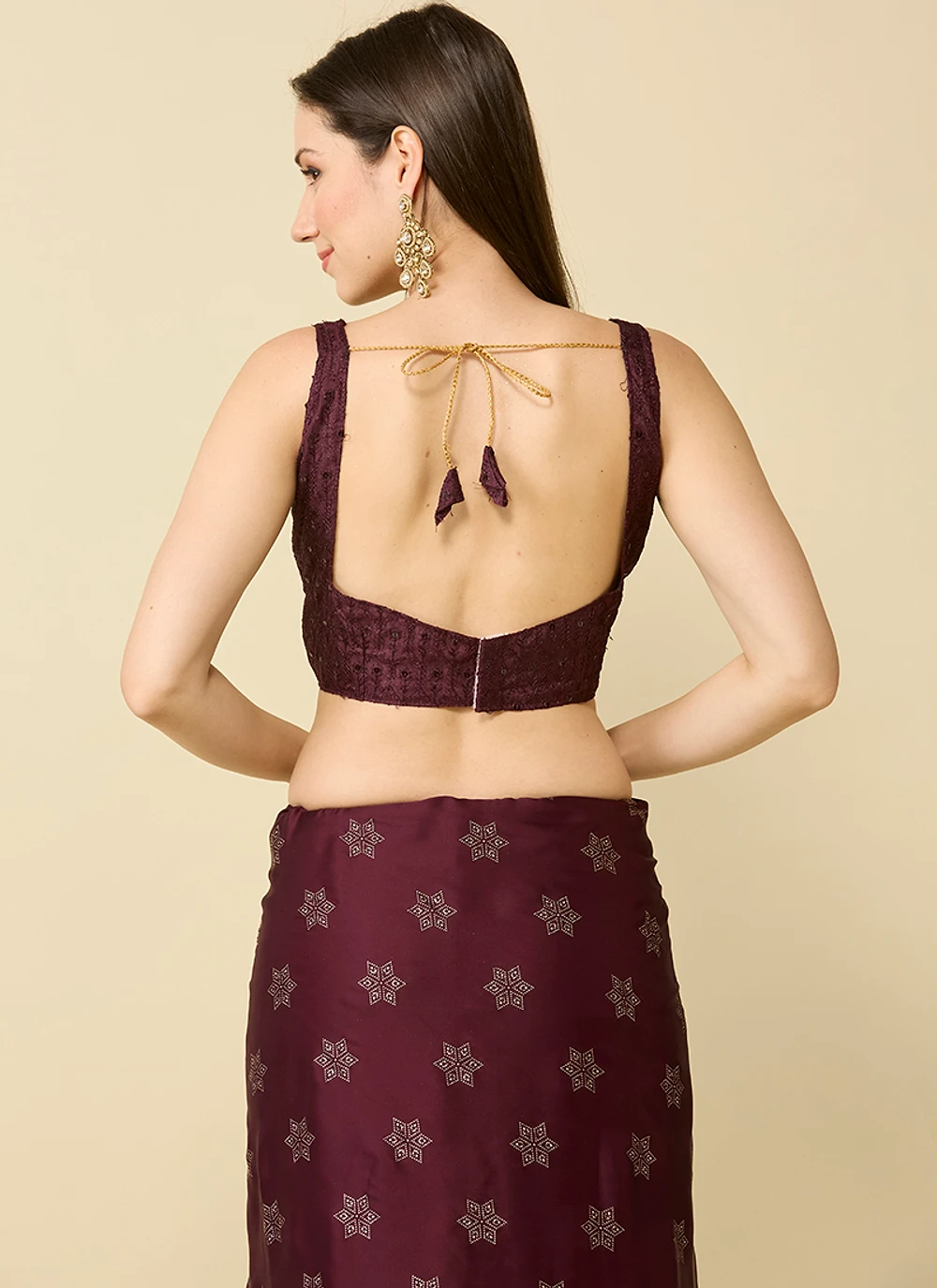Brown Embellished Schiffli Pure Chiffon Saree — view 5