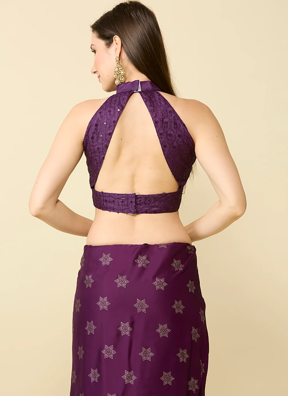 Wine Embellished Schiffli Pure Chiffon Saree — view 5