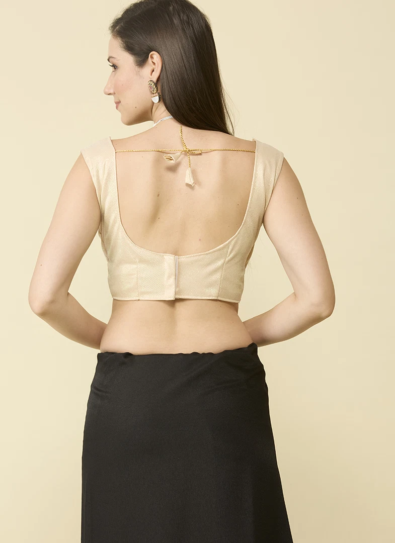 Black satin silk saree and unstitched blouse piece