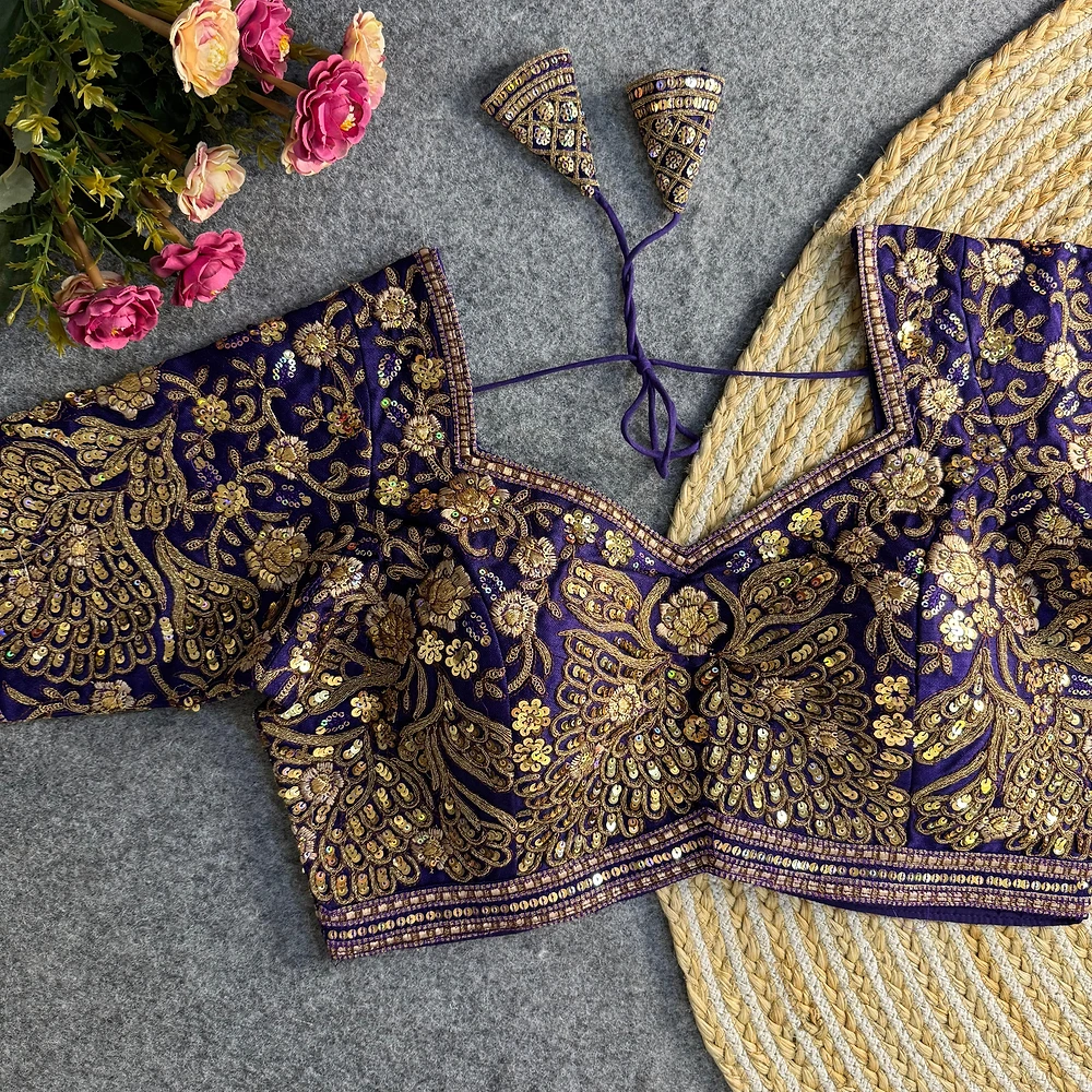 Purple Heavy Codding & Sequin Bridal Blouse — view 1