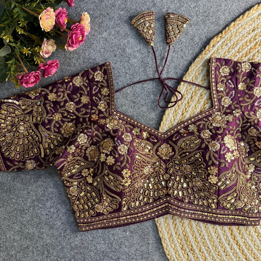 Wine Heavy Codding & Sequin Bridal Blouse — view 1