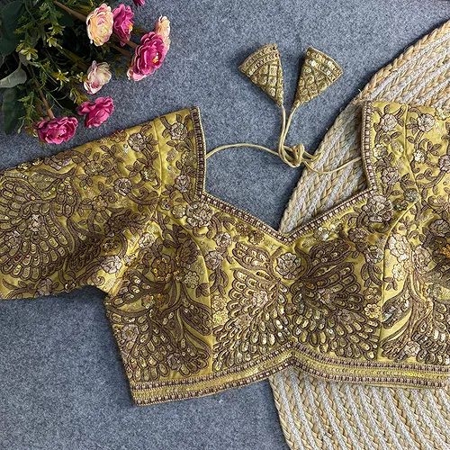 Golden Heavy Codding Sequin Bridal Blouse